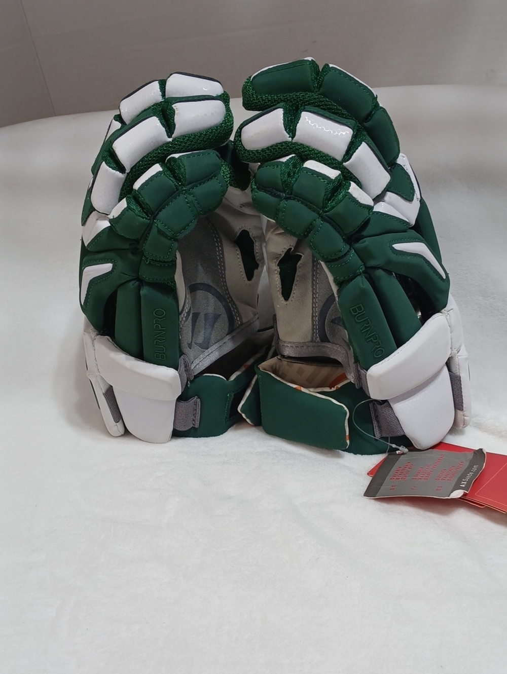 Warroir Burn Pro Green and White Lacrosse Gloves Sz L